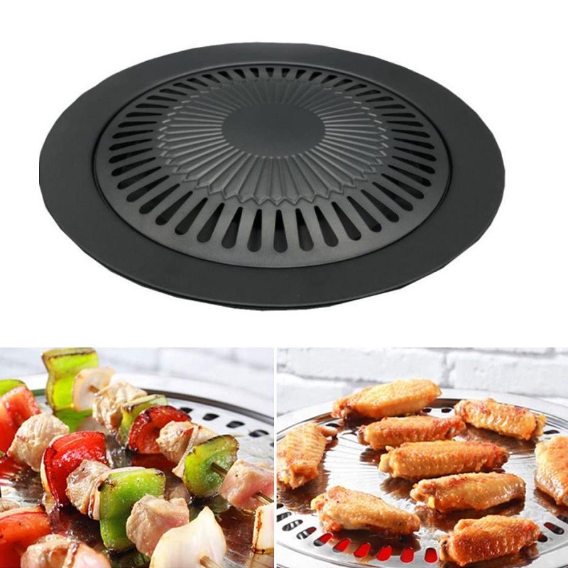 32cm Aluminium Barbeque Grill Pan Korean BBQ Grill Pan Panggangan Grill Pan Anti Lengket Pan BBQ Gri