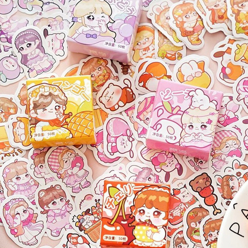 

Journamm.id 50Pcs STICKER BOX CUTE GIRLS Deco Sticker DIY Scrapbook Stiker Jurnal Diary Planner Kotak