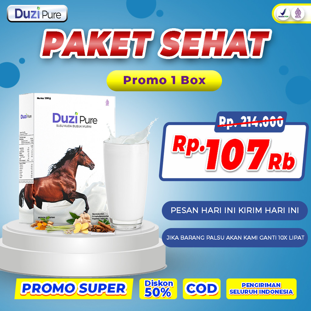 

Duzi Pure - Susu Kuda Liar Ampuh Atasi Nyeri Sendi, Rematik, Sesak Nafas & Asam Lambung 1 Box