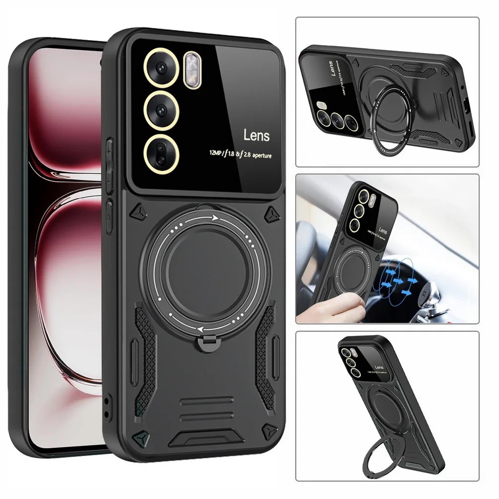 Untuk OPPO Reno 12 Pro A6 Pro Case Mobil Lipat Bracket Logam Perlindungan Kamera Geser Tahan Guncang