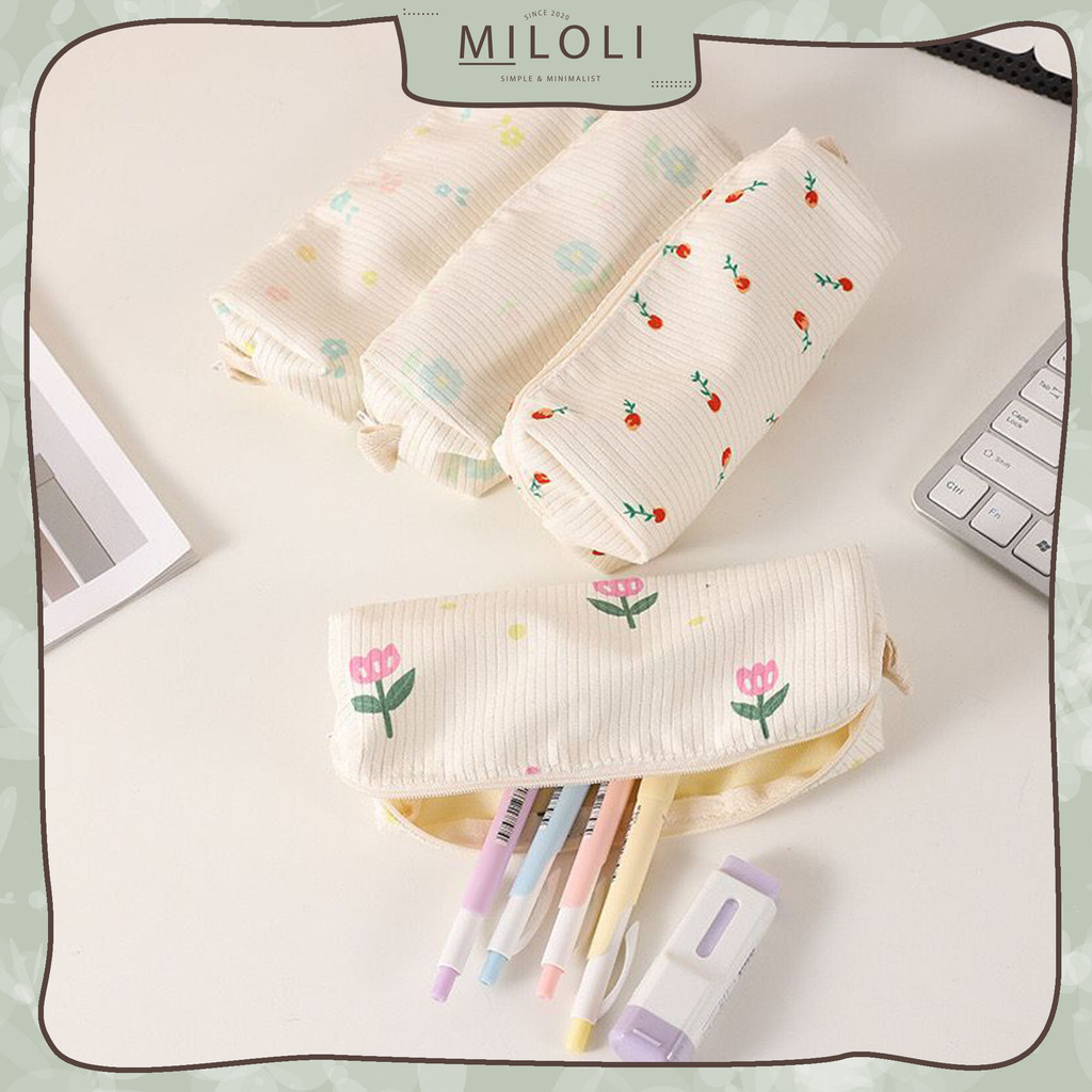 

[MILOLI] 1Pcs KOTAK PENSIL SIMPLE FLOWER CANVAS Tempat Pensil Pencil Case Korean Style Stationery - F0278