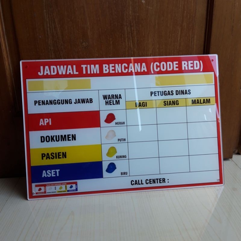 

Papan Akrilik Jadwal Tim Bencana (CODE RED) | Papan Siaga Bencana | Sign Label Akrilik Papan Bencana