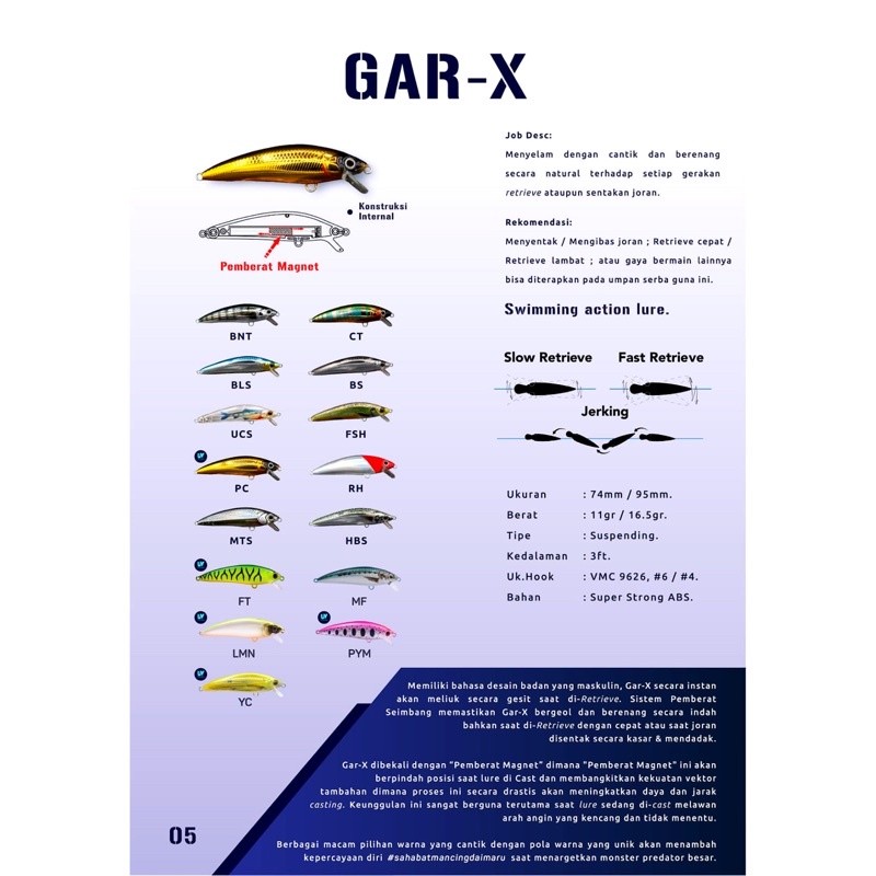 Umpan Minnow Daimaru Gar-X 74mm / 11gr