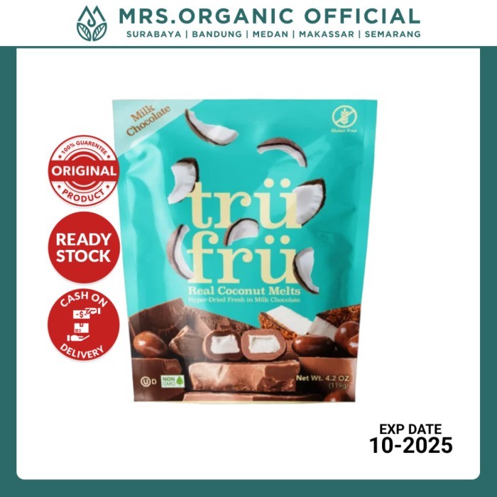 

Snack Cemilan Camilan Buah Kelapa & Coklat TRUFRU MILK Chocolate Real Coconut Melts 119gr - Gluten FREE NON GMO