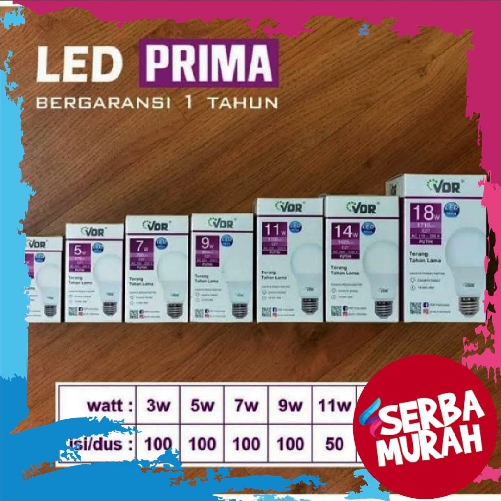 VDR Lampu Bohlam Led Prima 3 5 7 9 11 14 18 22 watt
