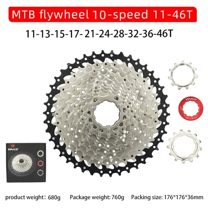 Wake Sprocket 10 Speed 11 - 46T Silver Gear Cassette Sepeda MTB VST