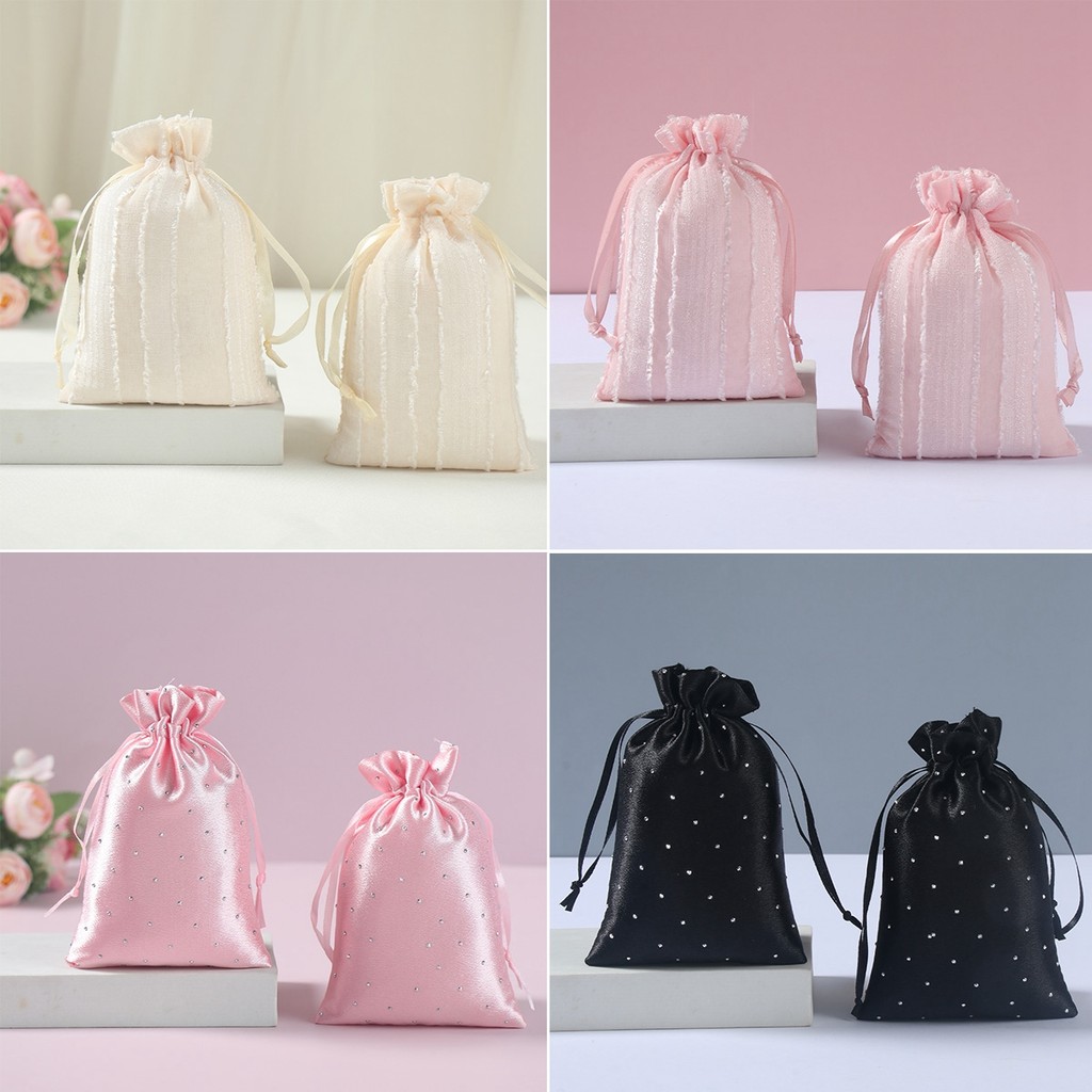 

6pcs 10*15cm Satin Gift Bags Pink Drawstring Bag Gift Pouches For Christmas Birthday Wedding Favor Bags Small Jewellery Pouch