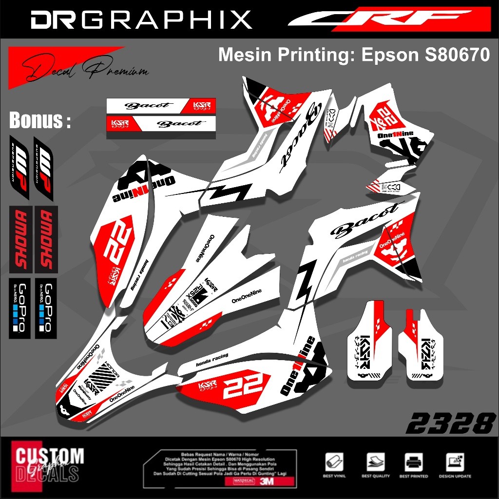 PREMIUM DECAL STIKER HONDA CRF 150L CRF 250 FULL BODY COSTUM DESAIN TERBARU kode CRF-7