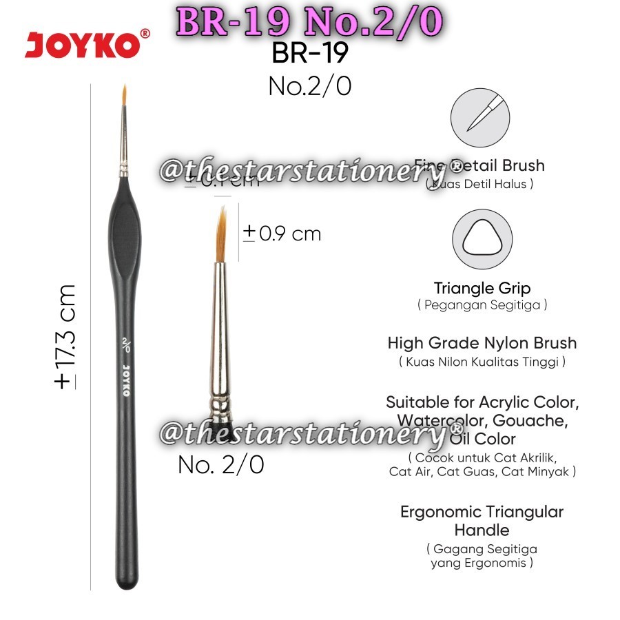 

(1 Biji) GROSIR Kuas Cat Air Joyko BR-19 No.2/0 Brush Kuas Cat Air Joyko BR-19 Ergonomic Triangular