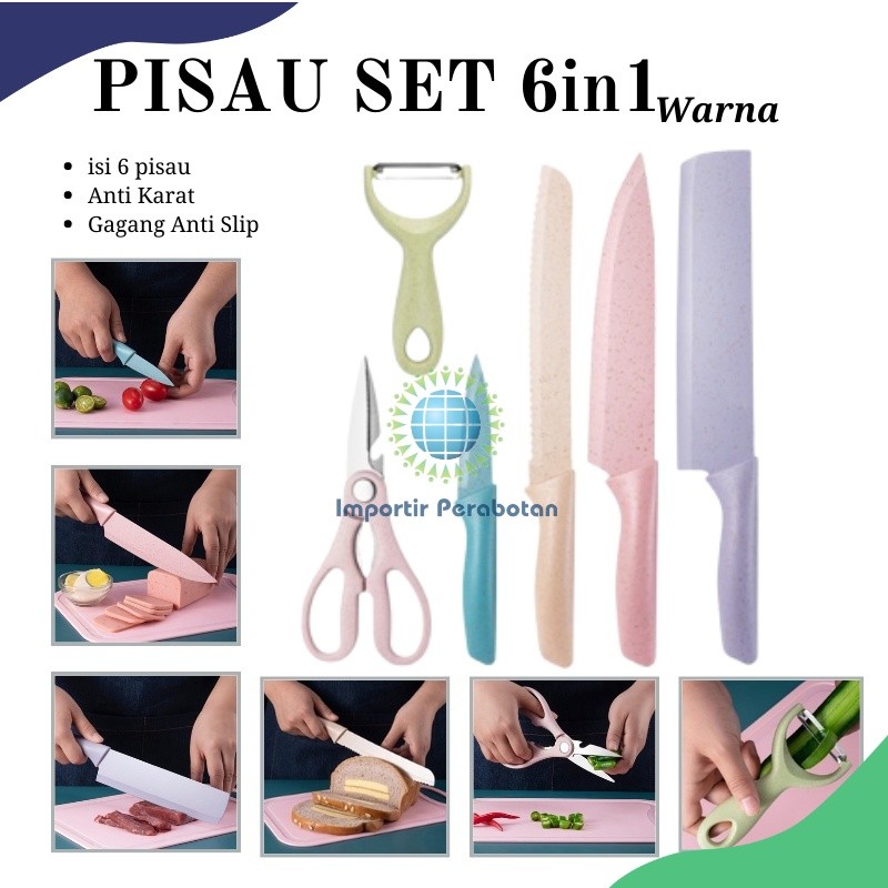 

IMP B308 - PISAU DAPUR 6 IN 1 WARNA WARNI EVCRIERH Dilapisi Anti lengket.