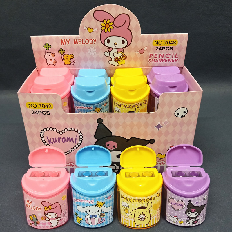 

4 Pcs kawaii Sanrio Mymelody Kuromi Cinnamoroll Pom Pom Pencil Sharpener Kawaii School Supplies Stationery Items Student Prize