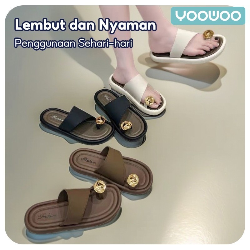 YooWoo Sandal Untuk Wanita Modis Berlian Imitasi Sandal Pantai Bersol Tebal