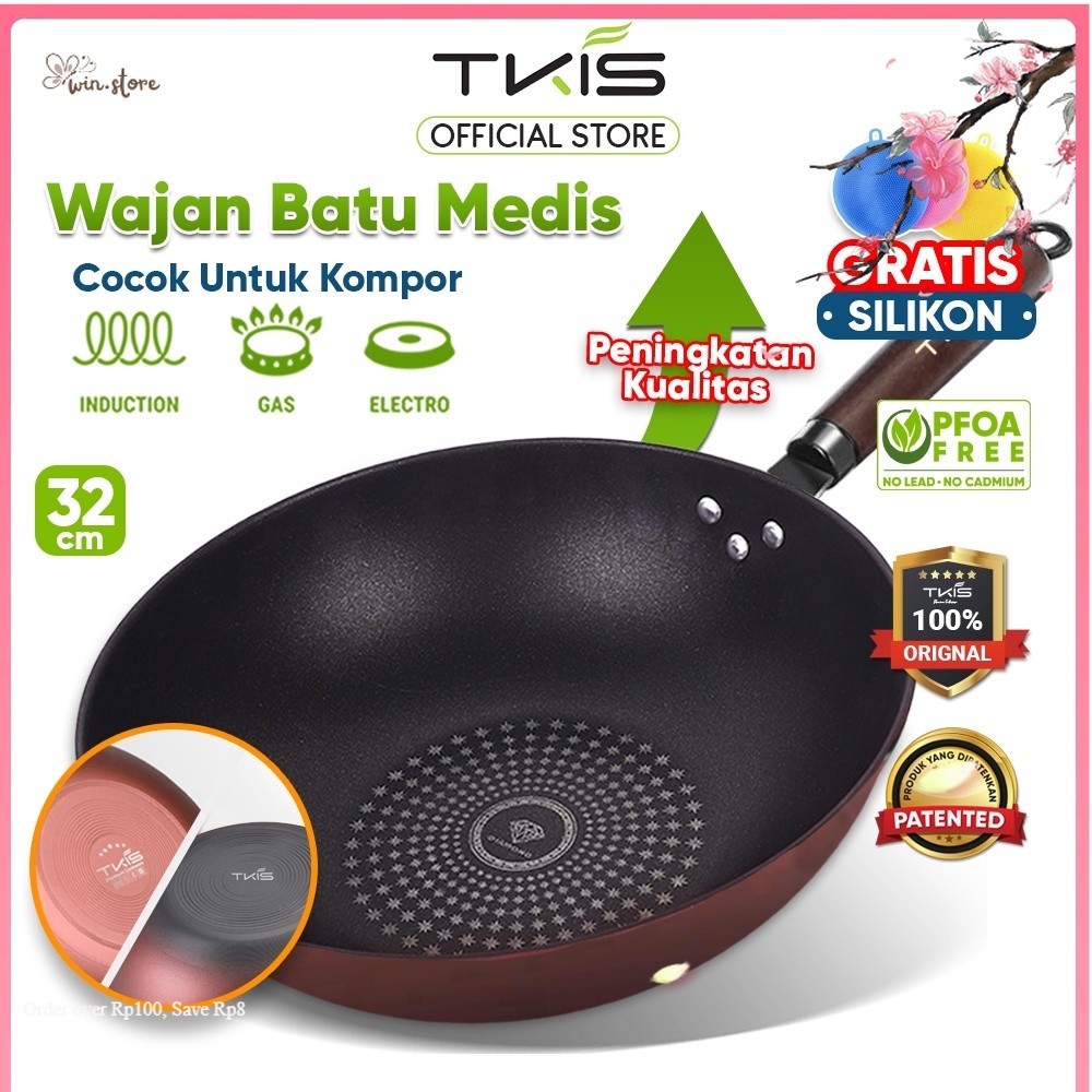 Teflon Serbaguna / TKIS Wajan Penggorengan Anti Lengket Batu Medis Ukuran 32 CM TK-826