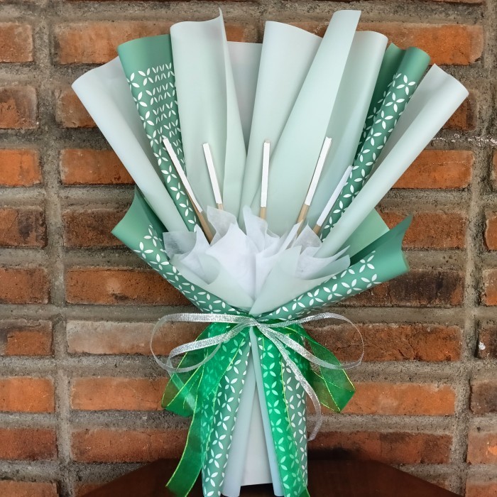 

K02. Buket kosongan rangka buket motif untuk bunga, Snack dll hadiah - Hijau