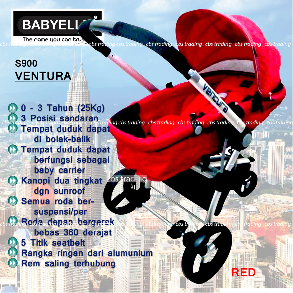 Babyelle Stroller S-900 Ventura Baby Stroller - Kereta Dorong Bayi - Merah