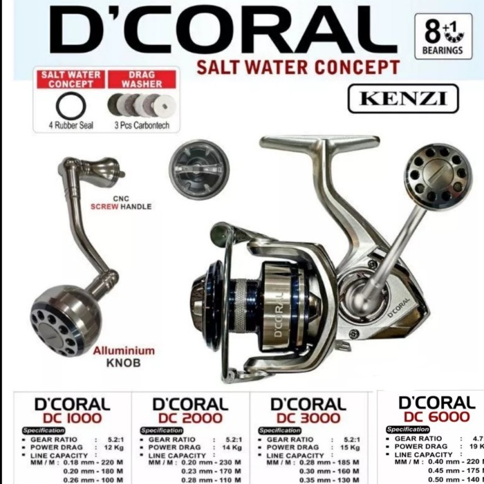 Reel Pancing Puwer Handle Kenzi D'CORAL 1000-6000 Saltwater Concept - 3000