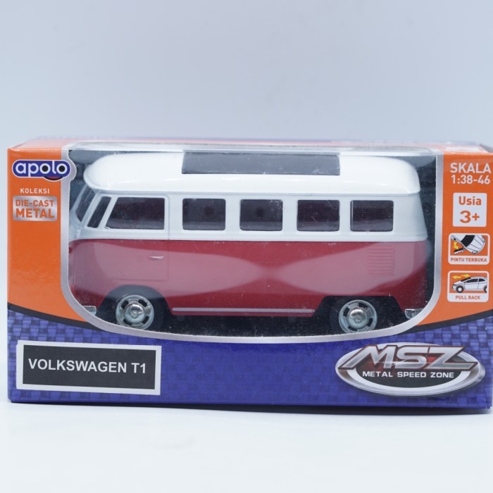 Apolo Car Die Cast Volkswagen Red T1 MSZ Metal Speed Zone Mainan Mobil Anak Koleksi Skala 1:38-56 | 