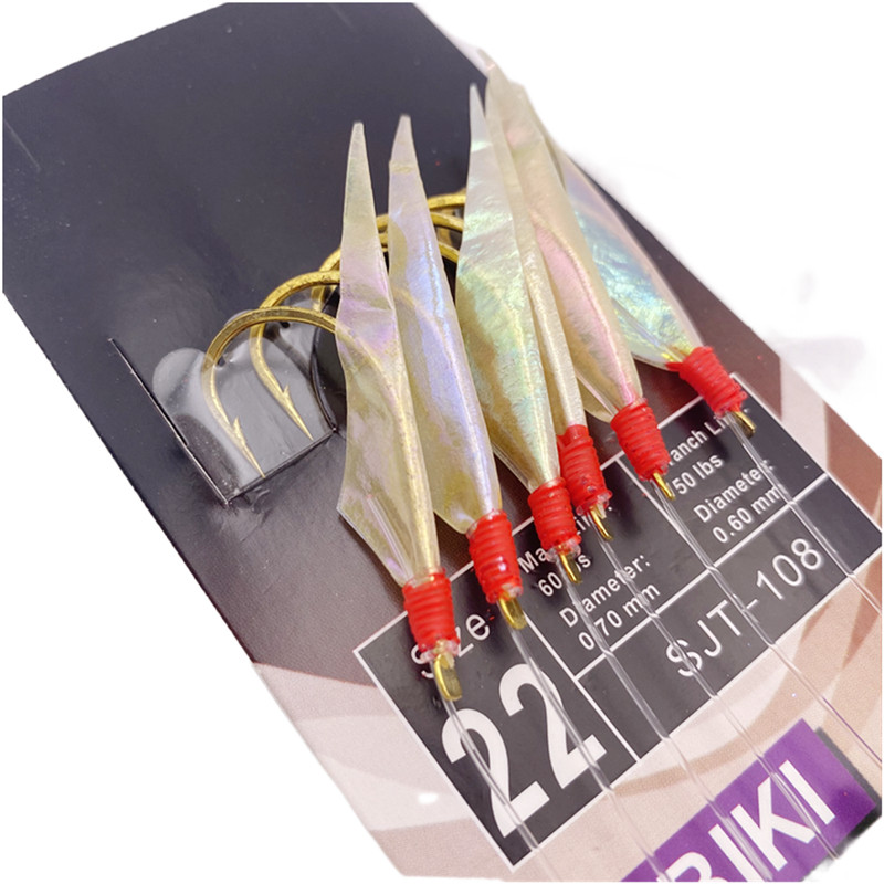 2Packs*White hage skin sabiki rig Real Fish Skin String Hooks Sabiki Rig Sea Luminous shrimp Fishing
