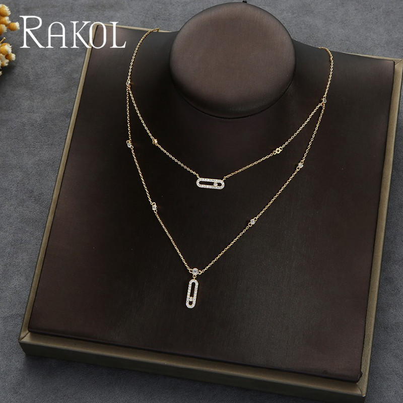

RAKOL Trendy Dainty Initial Cubic Zirconia Tag Shape Choker Necklace for Women Stackable Party Jewelry Gift Mujer Moda