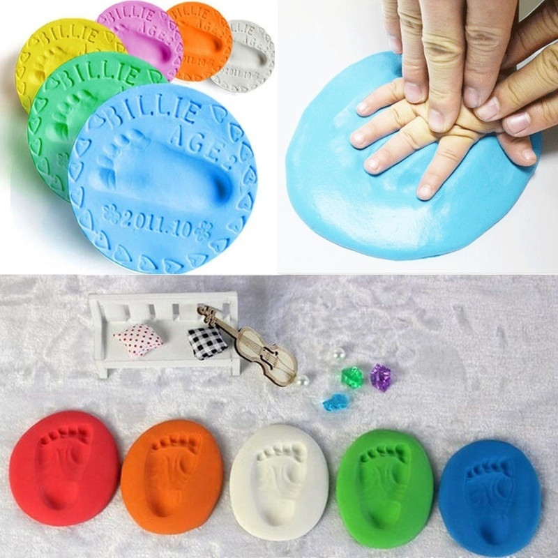 2packs Baby DIY Hand and Foot Print Toys Soft Clay Hand Print Footprint Set Press Tool Kids Parent-c