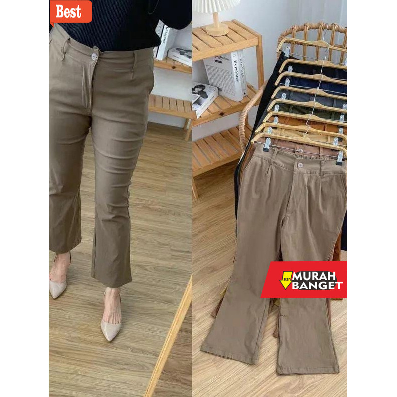 celana kulot wanita terbaru celana cutbray wanita kerja kantor jumbo pinggang karet bahan tebal kain