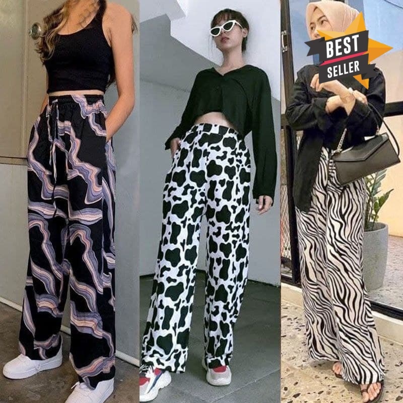 Celana Kulot Motif Sapi Zebra Bunga Tie Dye Rayon