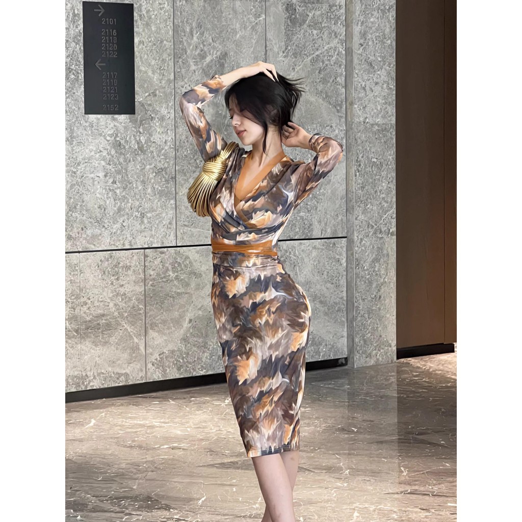vintage sexy Elegant hitam bunga wanita korean style cantik Pas Body lace lengan panjang pantai part