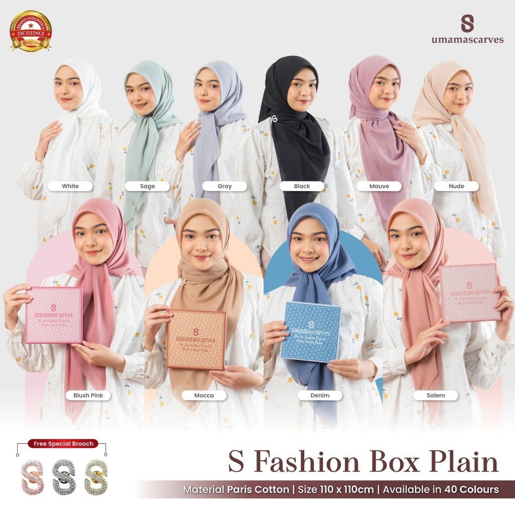 GROSIRAN BOX S POLOS FREE BROSH,Hijab Voal Polos Umama isi 10pcs 110x110cm