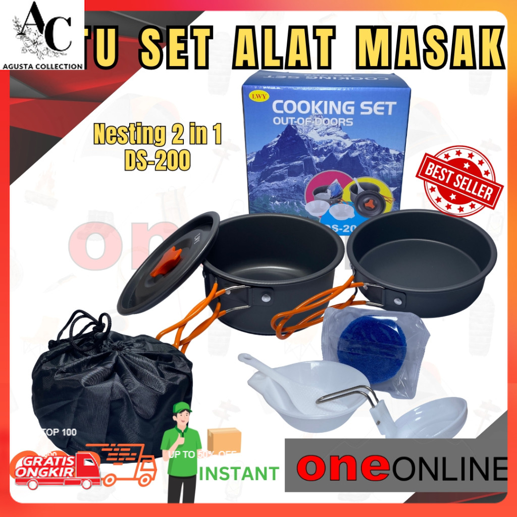 Alat Masak Lengkap / Alat Masak Panci Kemping Gunung. Cooking Set DS200 Camping Nesting 1-2 Person O