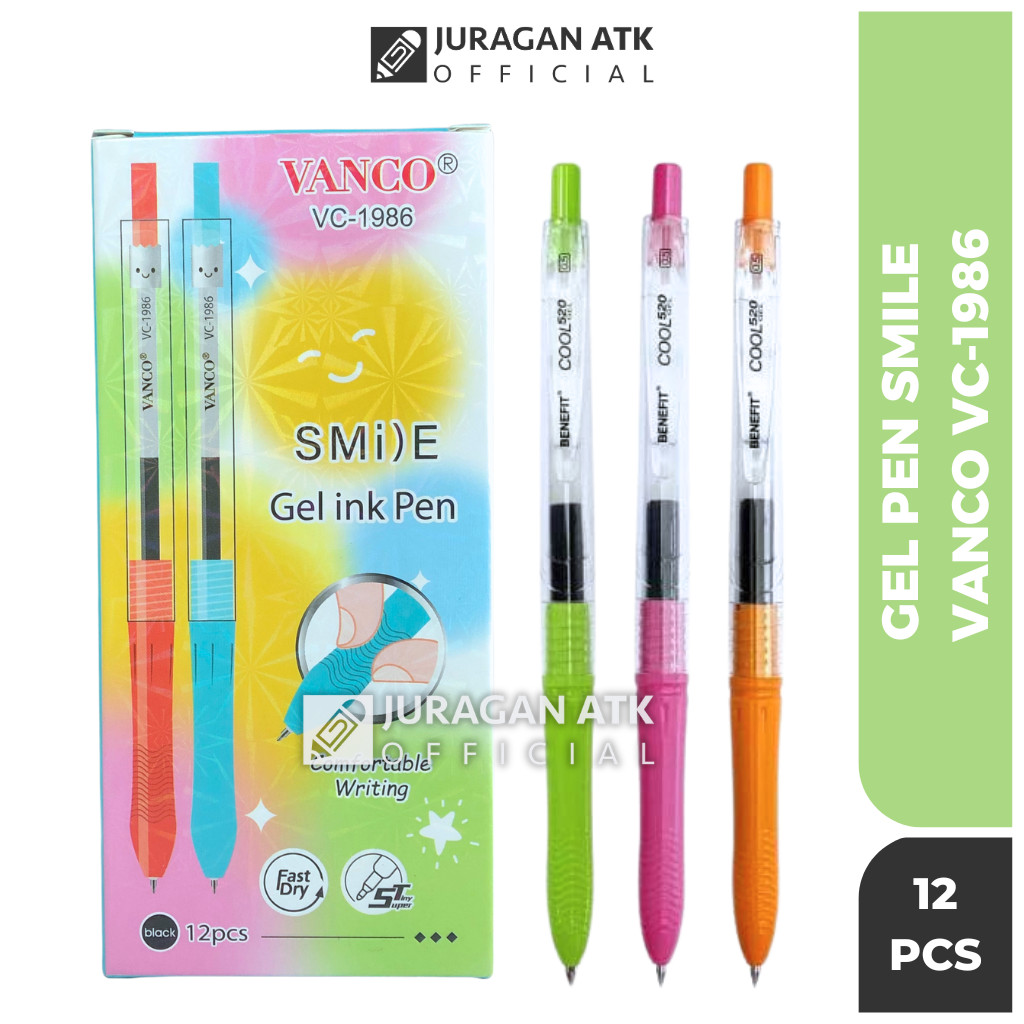 

( 1 Pack 12 Pcs ) Pulpen Gel Pen Klik 0.5MM / Gel Pen VANCO Smile VC-1986