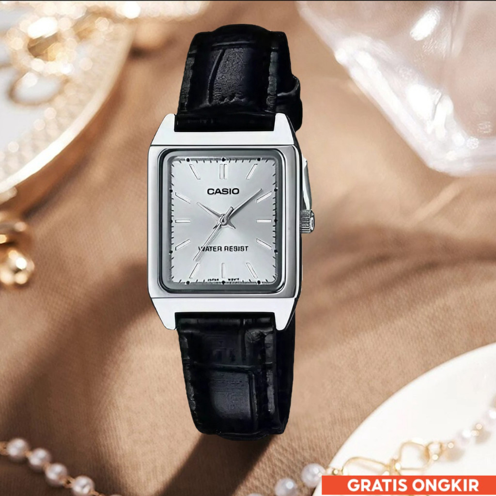 JAM TANGAN WANITA CASIO KOTAK STRAP KULIT LVP-007