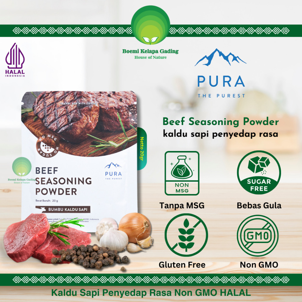 

Beef Seasoning Powder Kaldu Sapi Asli Bumbu Penyedap Masakan 20 gram Non MSG Tanpa Gula Halal PURA