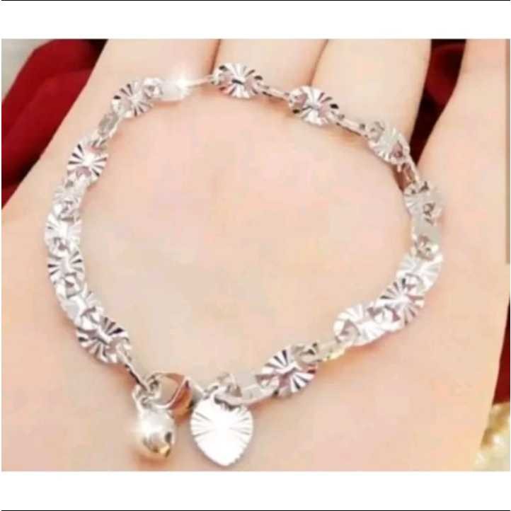 GELANG TANGAN TITANIUM MOTIF PECAH KOPI SILVER ANTI KARAT TERLARIS