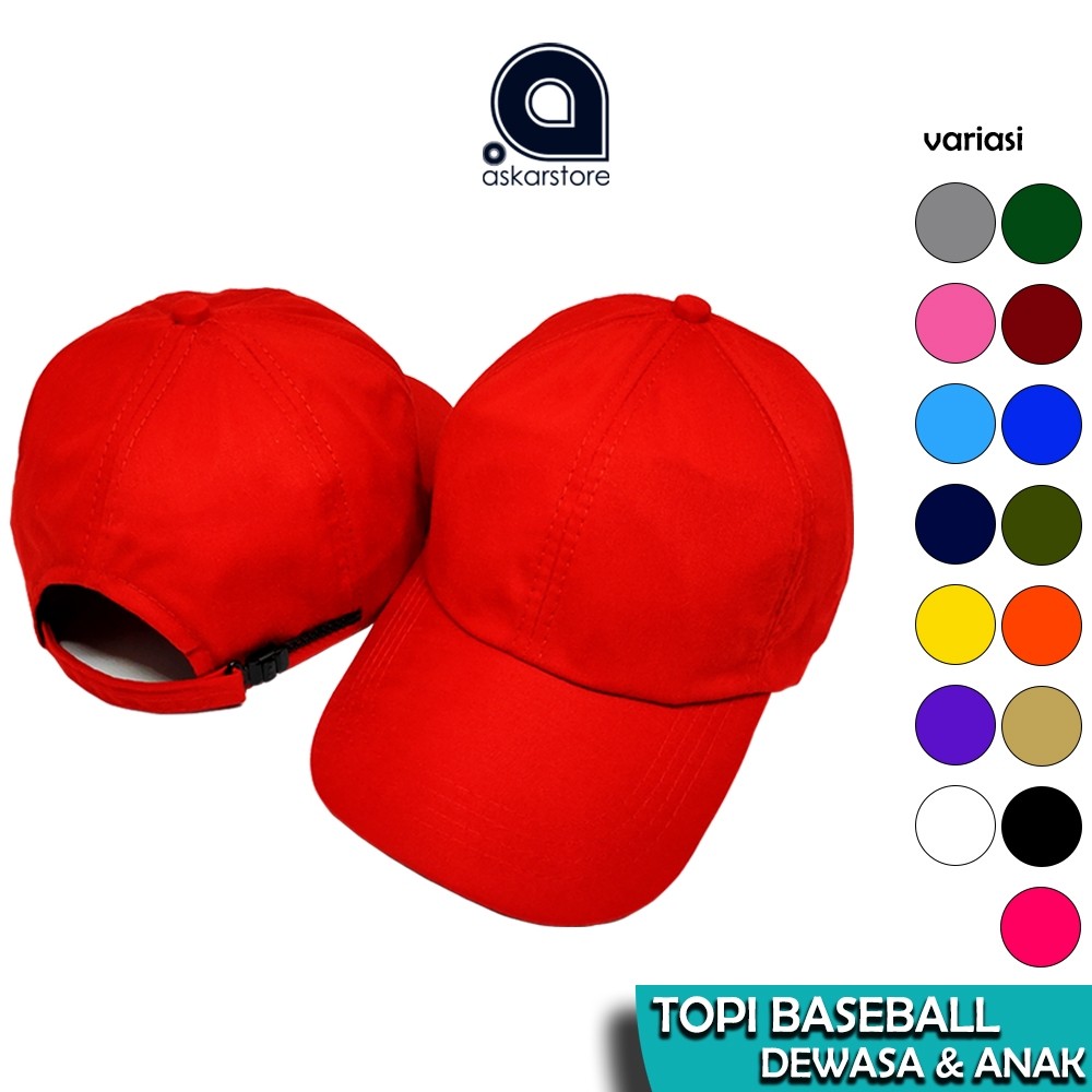 Topi polos baseball pria wanita dewasa warna hitam putih merah hijau biru kuning