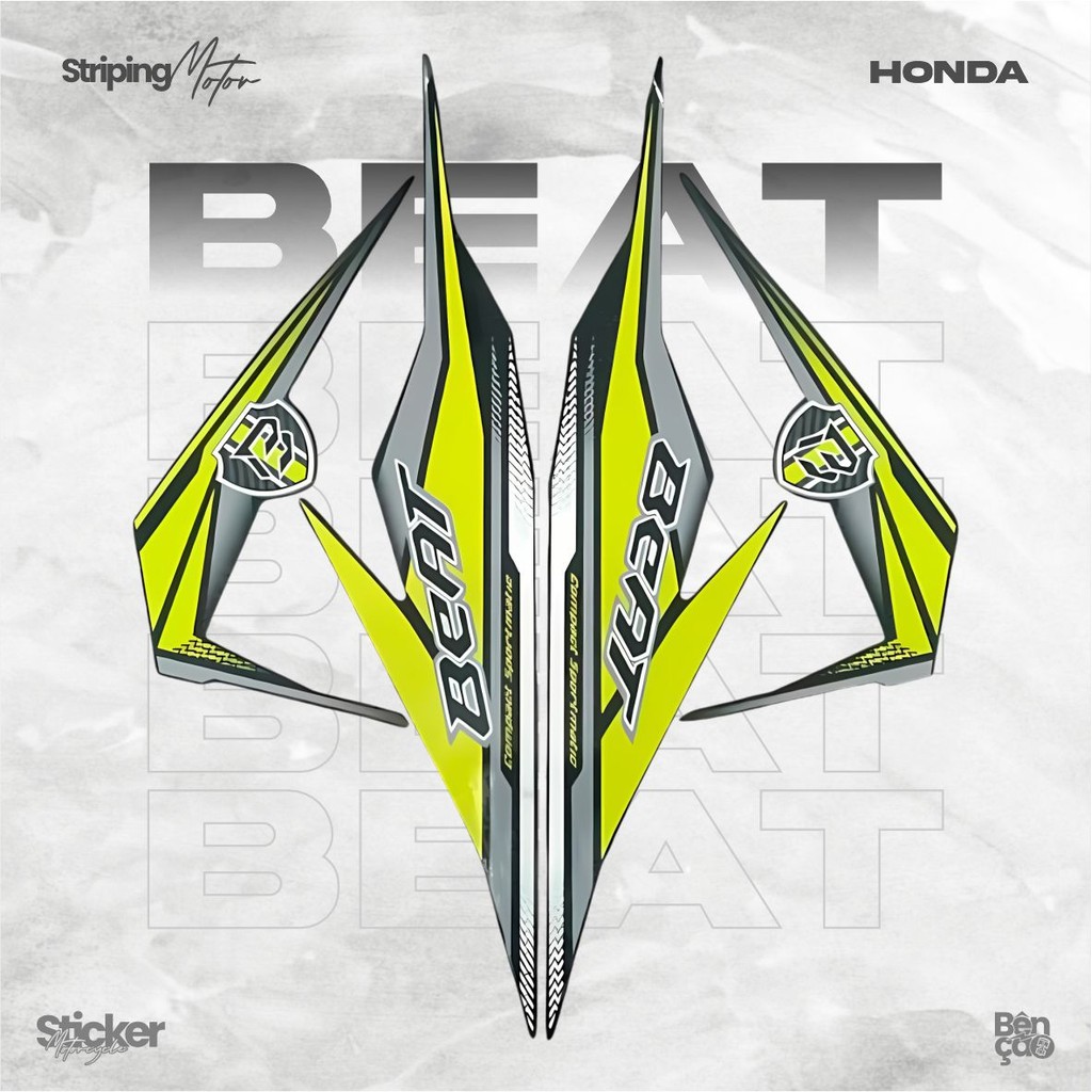 Striping stiker motor | HONDA BEAT  CBS 2019 kuning body full hitam standar berkualitas | Bencao