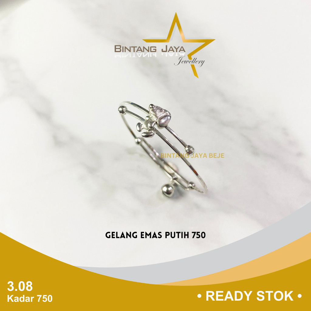 Gelang Emas Putih Whitegold An4k Kadar 750 17K Berat 3.08 gr gram Model Karakter Lucu Glg Tangan Whi