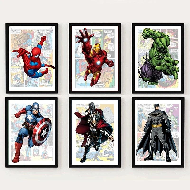 

Miniso sney Marvel Avengers Comics Posters Spiderman Captain America Canvas Painting Prints Wall Art Picture Kids Room Decor