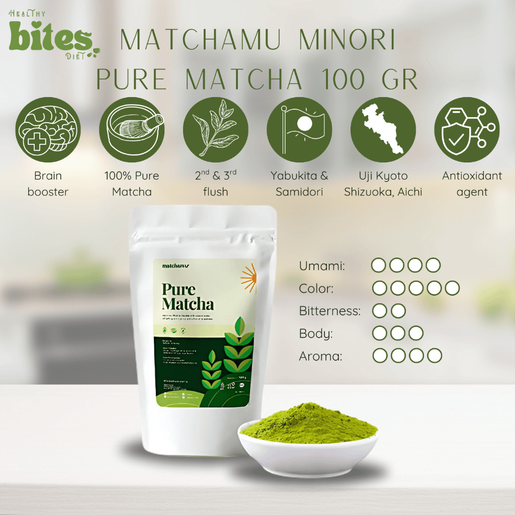 

Ready Minori Pure Matcha Powder 100gr Matchamu Pure Japanese Matcha Bubuk Matcha Jepang Matcha Premium