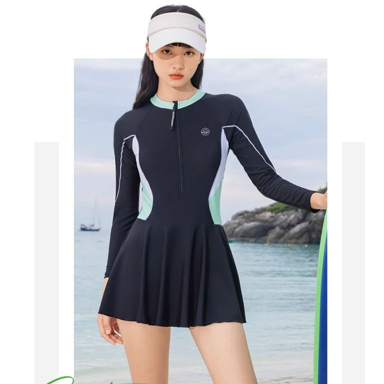 Kappa Women Swimdress One-Piece Cool Black Dress Anti-UV Fashion Young Women Beach Swimming