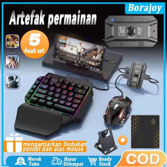 

Paket keyboard gaming dan Mouse/Single Hand Gaming RGB Keyboard dan mouse PUBG keyboard gamin USB 5.0 Converter Wired Keyboard&Mouse to Wireless