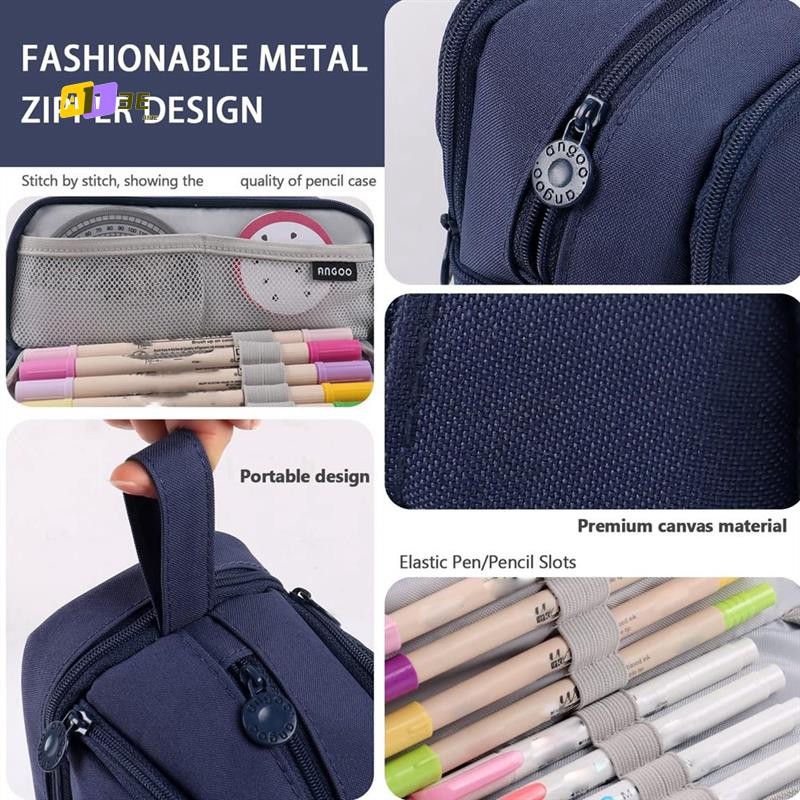 

A13E-Pencil Pouch Pen Bag Organized Cute Pen Case For School Stationery And Travel Navy Blue