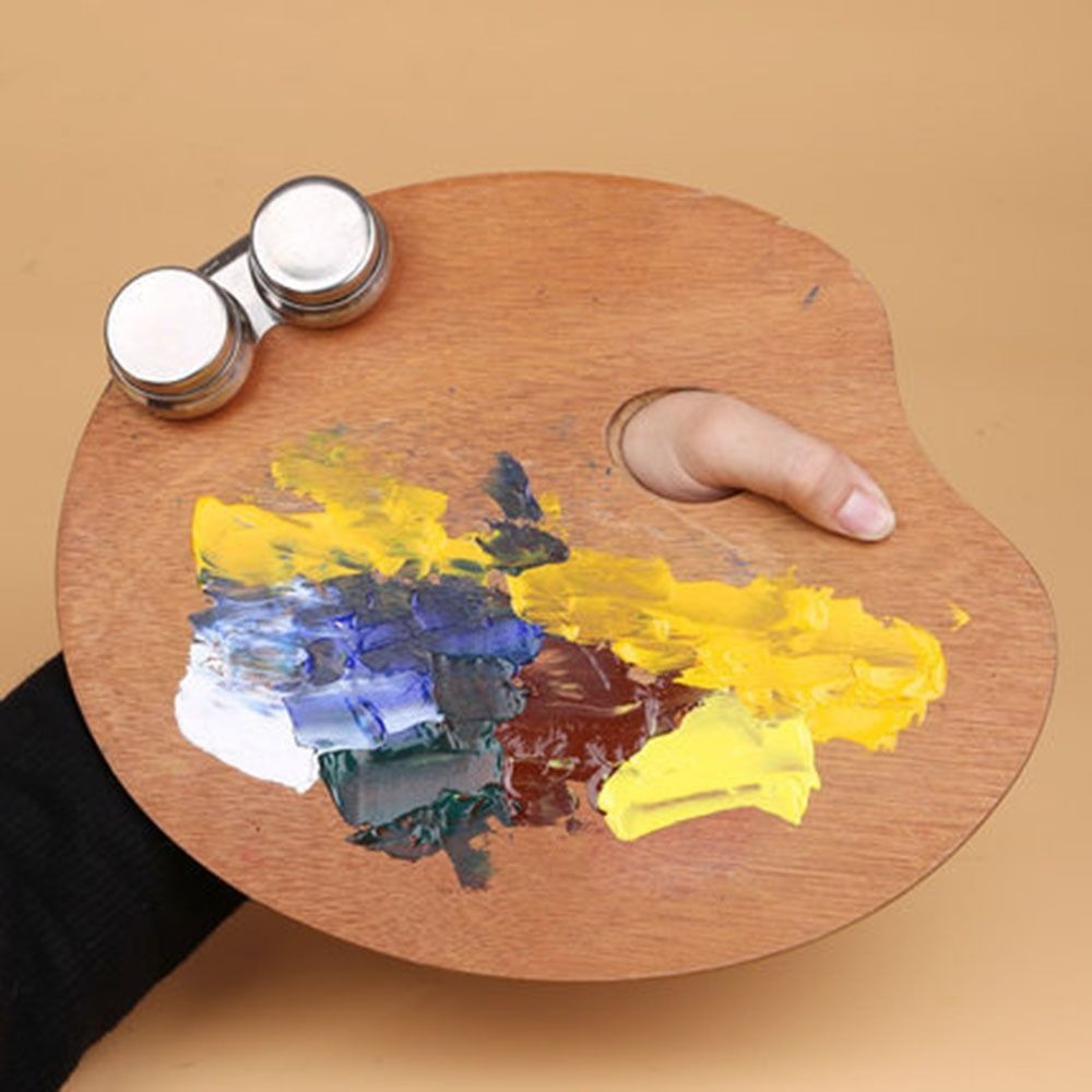 

Rack Painting Color Oil Paint Palette Wooden 4 Size Color Mixing Board Thumb Holder Oval/Square Artist Paint Tray Kids