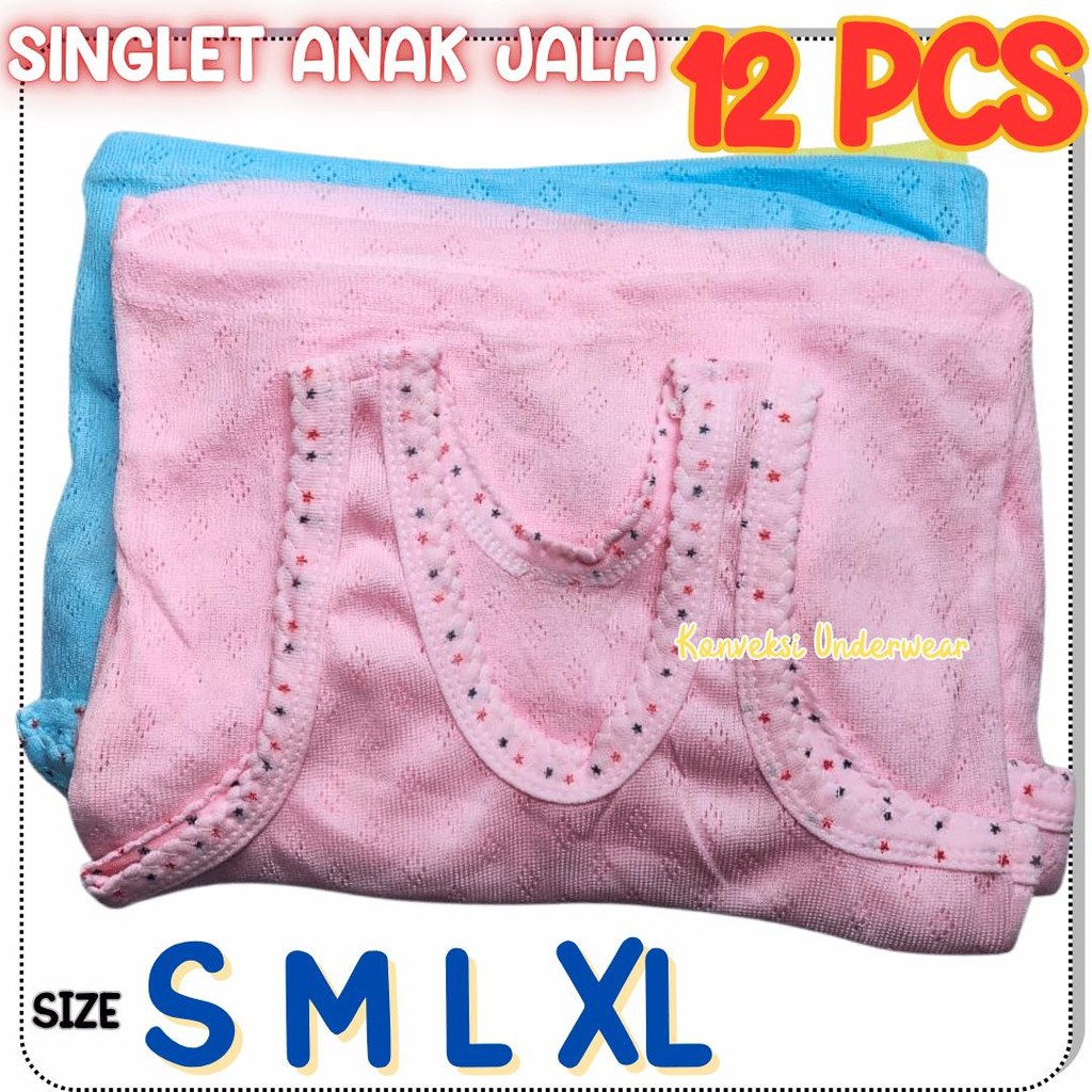 Grosir 12 PCS Singlet Anak Balita Murah Kaos Dalam Anak Bayi Motif Jala Bolong