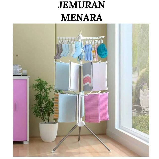 New Jemuran Menara 3 Tingkat Jemuran Baju Bayi Susun 3 Rak Jemuran Tripod premium