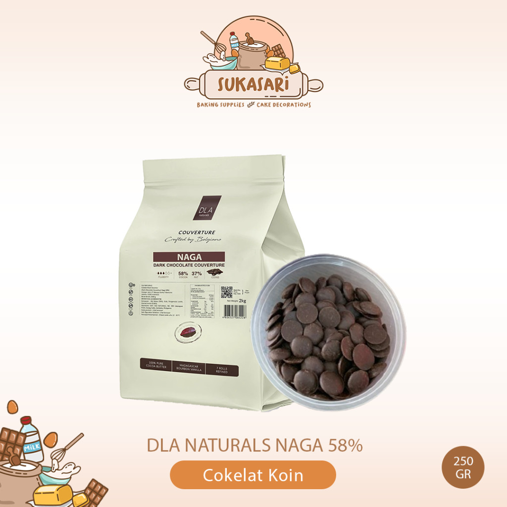 

DLA Naturals NAGA 58% 250gr Coklat Coin Dark Couverture Chocolate / Cokelat Koin