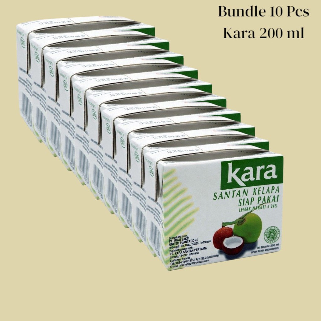 

Bundle 10 Pcs - Kara Santan Santen Kelapa Cair Instan 10x200ML / Coconut Milk