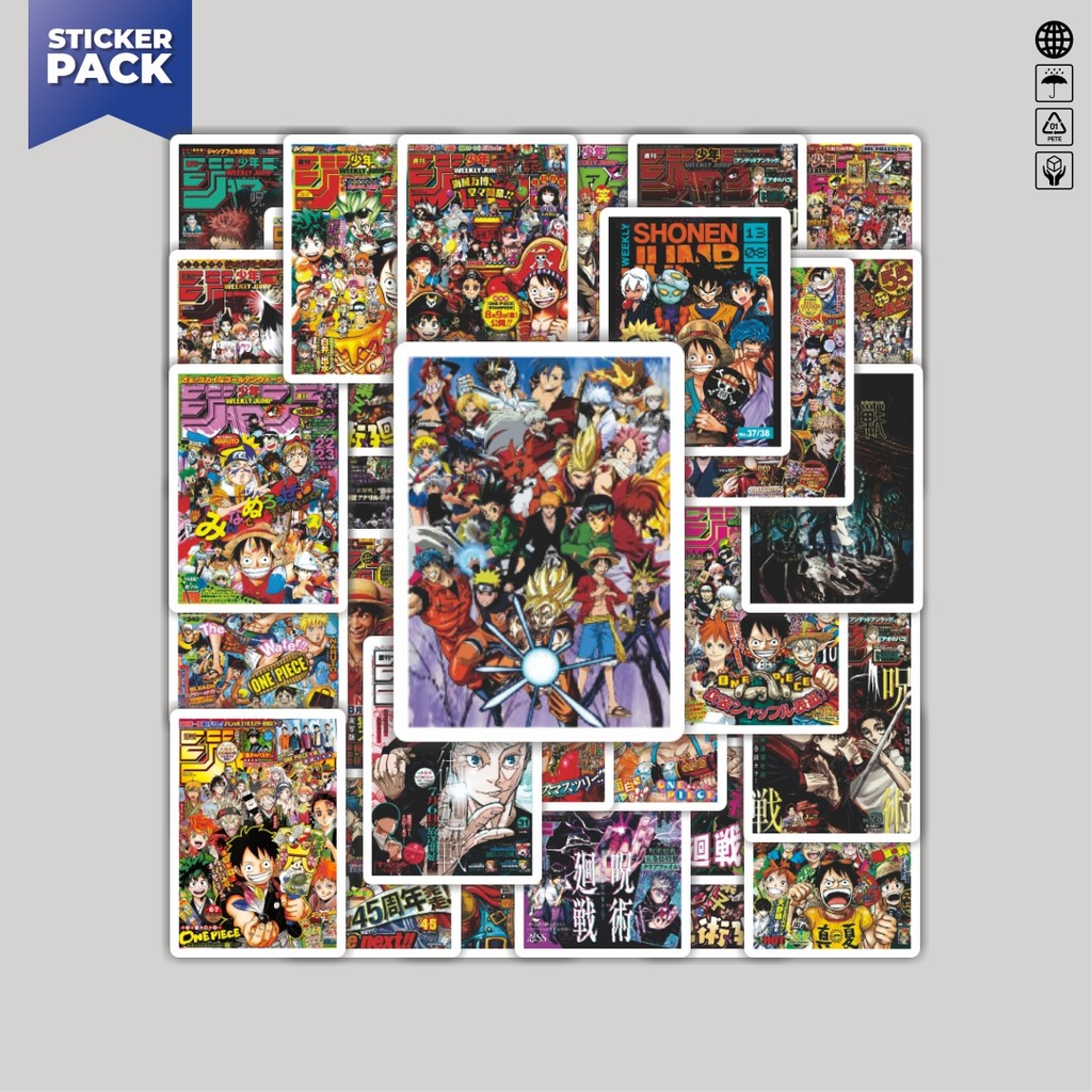 

[100PCS]Stiker Pack Stiker Anime Shonen Aesthetic Vinyl Anti Air Dekorasi Sticker Laptop Buku Journal Koper Helm Casing HP Gitar Helm Skateboard