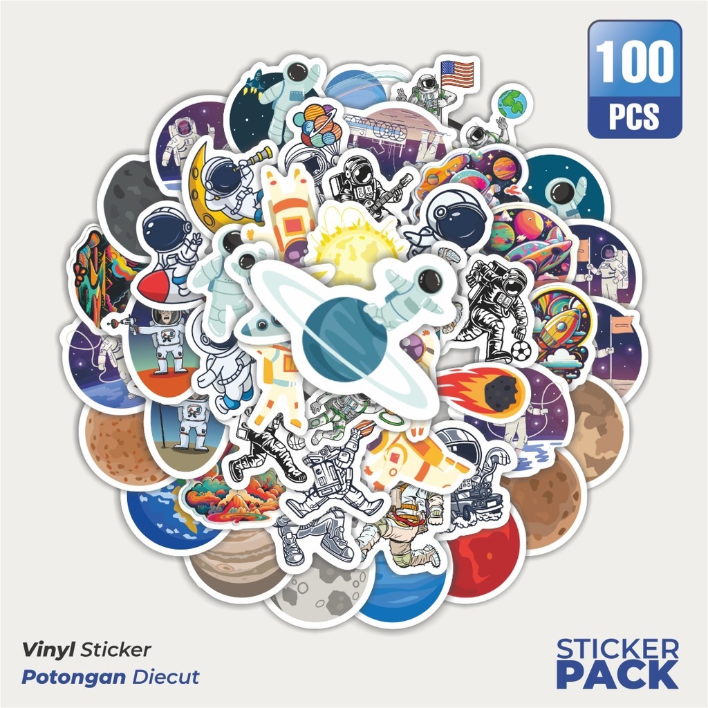 

MURAH 100 PCS Stiker Astronot Luar Angkasa Waterproof Aesthetic- Untuk Laptop, Motor, dan Helm - Paper Stationery Pack