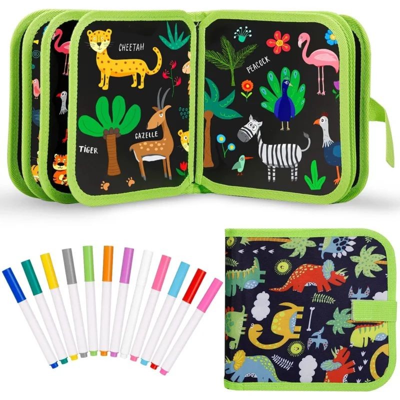 

Erasable Doodle Book for KidsToddlers Toys Reusable Drawing Pads with 12 Watercolor Pens Preschool Toy Trip Writing Painting Set
