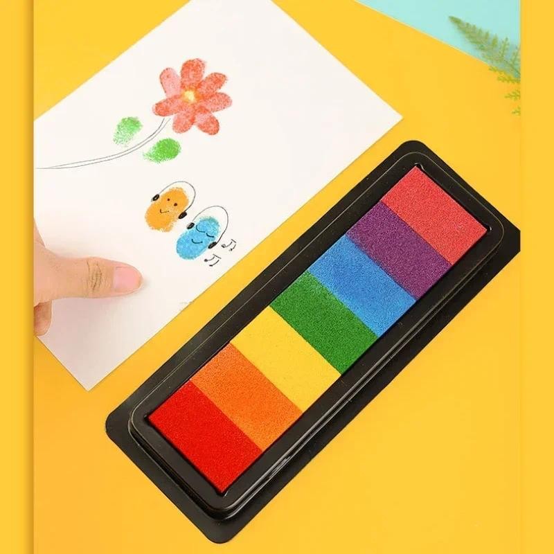 

Kindergarten Creative Palm Finger Paint Ink Pad Diy Printing Station 7 Colours Kids Graffiti Finger Stamp Pad Stamp Drawing Toys